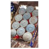 12 Folgers tin cans