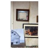 Framed  and matted picture of two black puppies,