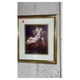 Framed and matted, Cupid asleep, print and golden