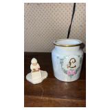 Porcelain letter pot/vase and a snow bunny