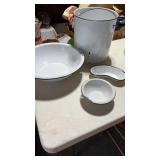 Miscellaneous White /black rim enamelware  pale
