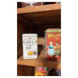 Vintage tins wagoners tea, Droste, Vermont maple