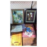 Framed lithograph. St. Bernard dog guarding