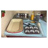 Miscellaneous baking pans,  utensils, and more