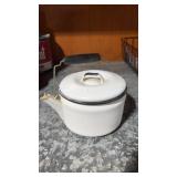 White enamelware, coffee pot with  lid and