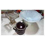 White milk glass pestle dish , clear /gold candy