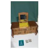 Wooden dresser jewelry box with 2 amway  pins