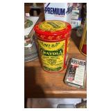 Vintage tins including crayons Quaker Oats and