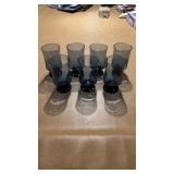 Set of 7 Smokey Blue Glass Goblets/Cups