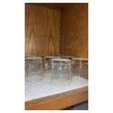 8 glasses with etching decoration on outside of