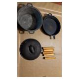 Cast Iron Pot & Pan Set with Spare Wooden Handles