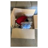 Box of Miscellaneous Items, Fabrics, Newspapers,