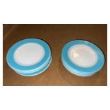 8 blue and white Pyrex small plates