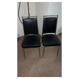 2 Metal and Black Leather Chairs approx 35ï¿½