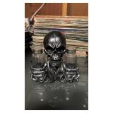 3 salt and pepper shakers sets with holders skull