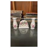 Porcelain decorative clock and small vases with