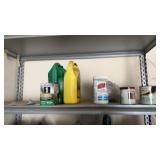 3 Shelves of Miscellaneous Chemicals, Paint, and