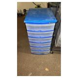 Blue Plastic 6 Tiered Storage Container, Wood