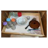 Glass jar mugs with lids , glass small bowls with