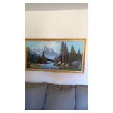 Painting of Mountain River, Framed Signed C.