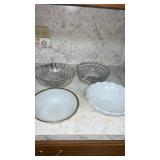 2 milk glass bowls and 2 clear glass bowls