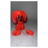 Chalk ware dog figure with 2 pups