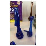 Lot of blue glass art work