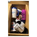 Box of Various Cups, Metal, Plastic, and more
