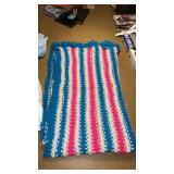 Crocheted Afghan/Throw Blanket, Pink and Blue