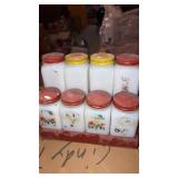 Vintage milk glass spice jars and holder