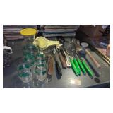 Federal glass decanter with lid and 4 matching