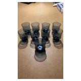 Set of 9 Libbey Smoke Blue Footed Water Goblets