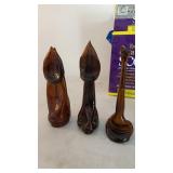 3 brown glass sculptures made from jars