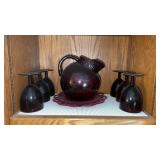 Anchor hocking Ruby red tilt ball pitcher  6 wine