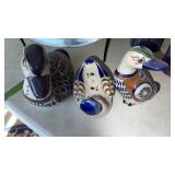 3 Hand painted Mexican pottery ducks folk art.
