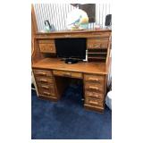 Wooden. Roll top desk approximately  54.5 x 28 x