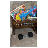 Wooden magazine holder with kids games and more