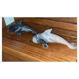 2 carved Black and grey marble stone dolphin