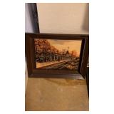 Framed Painting and Metal Clock