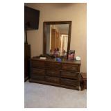 Wooden Dresser with Mirror approx 60" x 17" x 31"