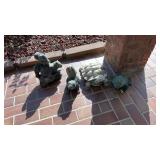 Plastic turtle, frog, squirrel and 1 concrete