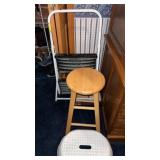 Wooden bar stool , step ladder and plastic step