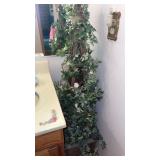 Wooden stand with faux plant , candle holders and