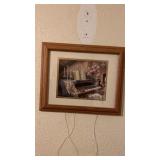 2 Framed Paintings, Piano approx 17" x 14" , Buck
