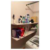 2 Shelves of Laundry Supplies, Soap, Cleaner, and