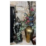 Medieval knight fireplace tool set and brass vase