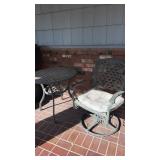 2 patio metal  swivel chairs and small table And
