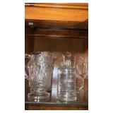 Glass pitchers and lidded dish