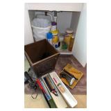 Hair dryer, combs , Trash can  bathroom  rug  a