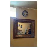 Antique Wooden framed mirror with clock